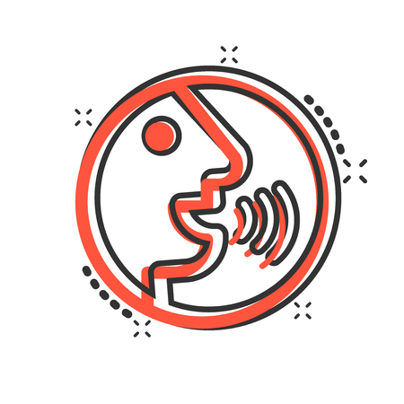 Voice command with sound waves icon in comic style. Speak control vector cartoon illustration pictogram. Speaker people business concept splash effect.のイラスト素材
