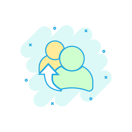 People referral icon in comic style. Business communication vector cartoon illustration pictogram. Reference teamwork business concept splash effect.のイラスト素材
