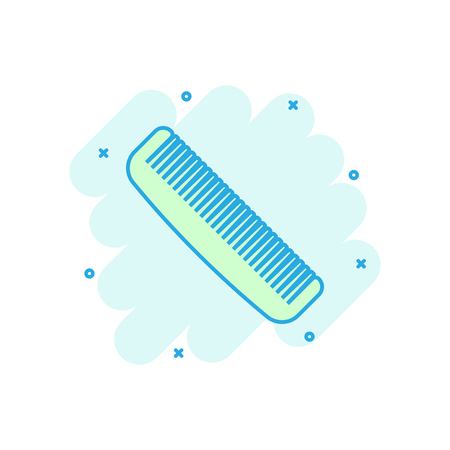 Hair brush icon in comic style. Comb accessory vector cartoon illustration pictogram. Hairbrush business concept splash effect.のイラスト素材