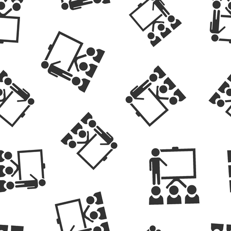 Training education icon seamless pattern background. People seminar vector illustration. School classroom lesson symbol pattern.のイラスト素材
