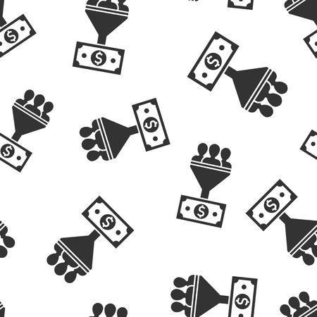 Lead management icon seamless pattern background. Funnel with people, money vector illustration. Target client symbol pattern.のイラスト素材