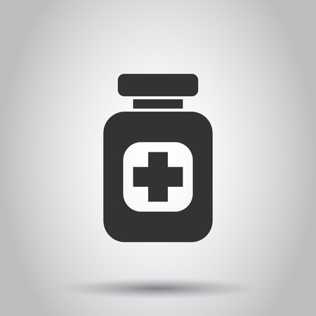 Pill vector icon in flat style. Tablet illustration on white background. Bottle medical concept.のイラスト素材