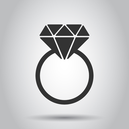 Engagement ring with diamond vector icon in flat style. Wedding jewelery ring illustration on white background. Romance relationship concept.のイラスト素材