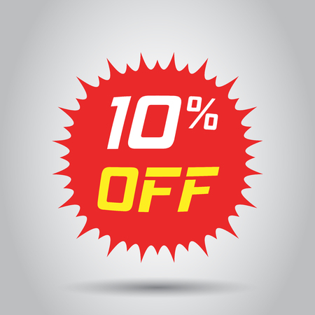 Discount sticker vector icon in flat style. Sale tag sign illustration on white background. Promotion 10 percent discount concept.のイラスト素材