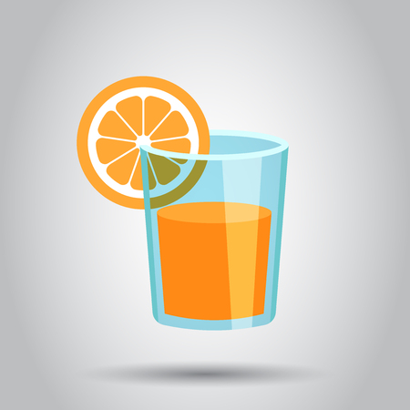 Orange fruit juice vector icon in flat style. Orange citrus cocktail drink illustration on white background. Tropical food concept.のイラスト素材
