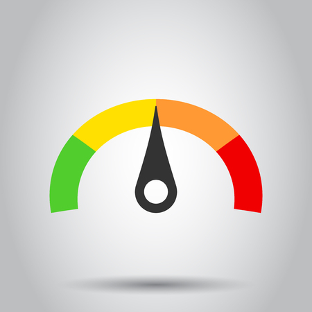 Meter dashboard icon in flat style. Credit score indicator level vector illustration on white background. Gauges with measure scale business concept.のイラスト素材