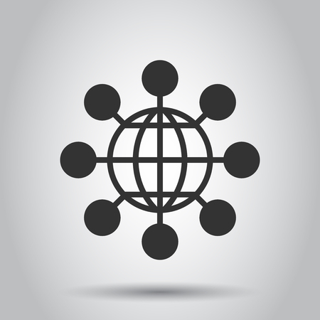 Sharing globe icon in flat style. Digital connect illustration on white background. Teamwork communication business concept.のイラスト素材