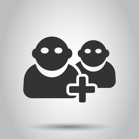People communication user profile icon in flat style. People with plus vector illustration on white background. Partnership business concept.のイラスト素材