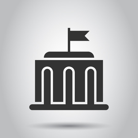 Bank building icon in flat style. Government architecture vector illustration on white background. Museum exterior business concept.のイラスト素材