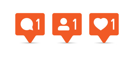 Social media notification sign icon in flat style. Like, comment, follow vector illustration on white isolated background. Click button business concept.のイラスト素材