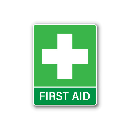 First aid sign icon in flat style. Health, help and medical vector illustration on white isolated background. Hospital business concept.のイラスト素材