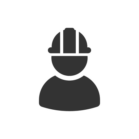 Construction worker icon in flat style. Factory employee vector illustration on white isolated background. Architect manager business concept.のイラスト素材
