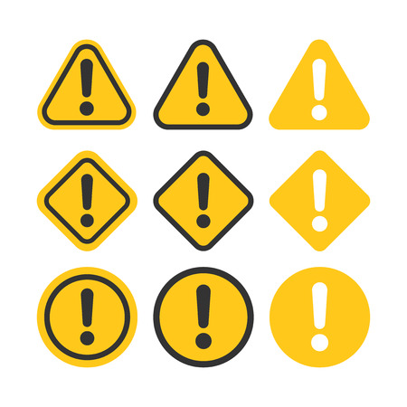 Exclamation mark set icons in flat style. Danger alarm collection vector illustration on white isolated background. Caution risk business concept.のイラスト素材