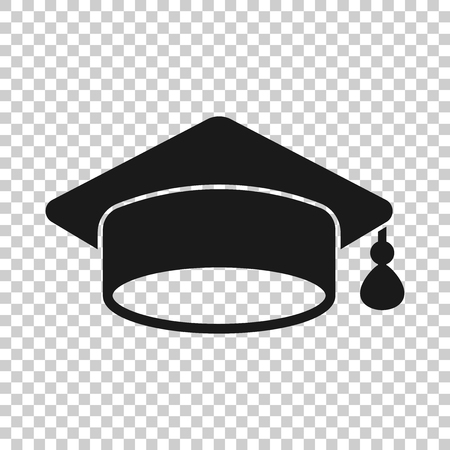 Graduation cap icon in transparent style. Education hat vector illustration on isolated background. University bachelor business concept.のイラスト素材