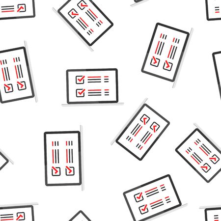 Online survey sign icon seamless pattern background. Questionnaire  vector illustration on white isolated background. Laptop, computer screen banner business concept.のイラスト素材