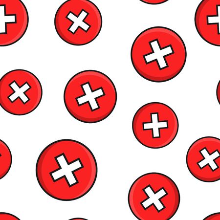 Don'ts sign icon seamless pattern background. Unlike vector illustration on black round background with long shadow. No business concept.のイラスト素材