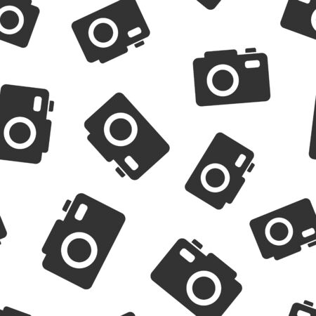 Camera device sign icon seamless pattern background. Photography vector illustration on white isolated background. Cam equipment business concept.のイラスト素材