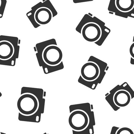 Camera device sign icon seamless pattern background. Photography vector illustration on white isolated background. Cam equipment business concept.のイラスト素材