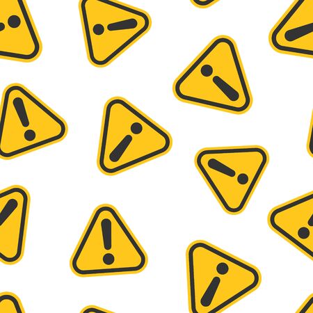 Exclamation mark icon seamless pattern background. Danger alarm vector illustration on white isolated background. Caution risk business concept.のイラスト素材