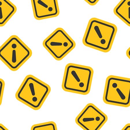 Exclamation mark icon seamless pattern background. Danger alarm vector illustration on white isolated background. Caution risk business concept.のイラスト素材