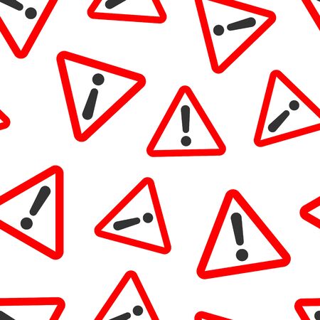 Exclamation mark icon seamless pattern background. Danger alarm vector illustration on white isolated background. Caution risk business concept.のイラスト素材