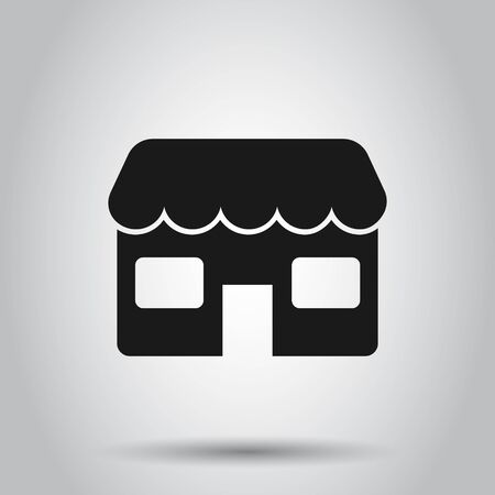 Grocery store icon in flat style. Shop building vector illustration on isolated background. Market boutique business concept.のイラスト素材