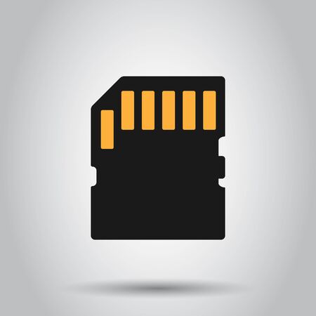 Micro SD card icon in flat style. Memory chip vector illustration on isolated background. Storage adapter business concept.のイラスト素材