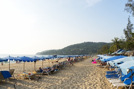 Phuket, Patong beach. March 19, 2019: The unidentified tourists are relaxing on Patong beach in Phuket, Thailand. Patong is one of popular beach in the Phuket islandのeditorial素材