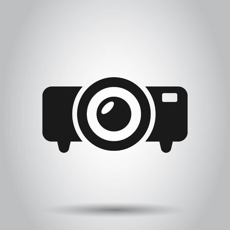 Video projector sign icon in flat style. Cinema presentation device vector illustration on isolated background. Conference business concept.のイラスト素材