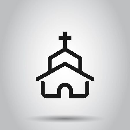 Church icon in flat style. Chapel vector illustration on isolated background. Religious building business concept.のイラスト素材