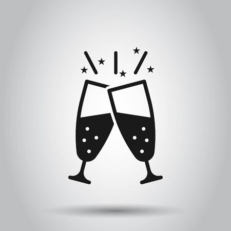 Champagne glass icon in flat style. Alcohol drink vector illustration on isolated background. Cocktail business concept.のイラスト素材