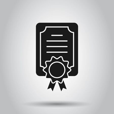 Certificate icon in flat style. License badge vector illustration on isolated background. Winner medal business concept.のイラスト素材