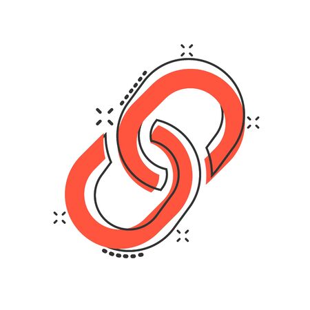 Chain sign icon in comic style. Link vector cartoon illustration on white isolated background. Hyperlink business concept splash effect.のイラスト素材