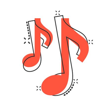 Vector cartoon music note icon in comic style. Sound media concept illustration pictogram. Audio note business splash effect concept.のイラスト素材