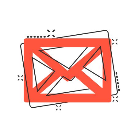 Mail envelope icon in comic style. Email message vector cartoon illustration pictogram. Mailbox e-mail business concept splash effect.のイラスト素材
