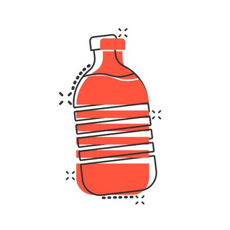 Water bottle icon in comic style. Plastic soda bottle vector cartoon illustration pictogram. Liquid water business concept splash effect.のイラスト素材