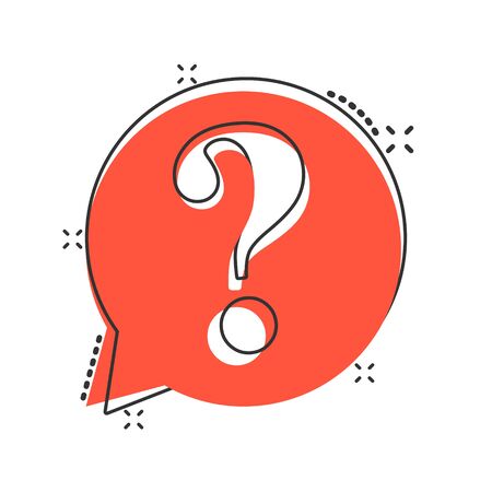 Question mark icon in comic style. Discussion speech bubble vector cartoon illustration pictogram.のイラスト素材