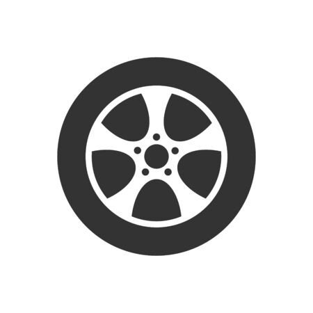 Car wheel icon in flat style. Vehicle part vector illustration on white isolated background. Tyre business concept.のイラスト素材