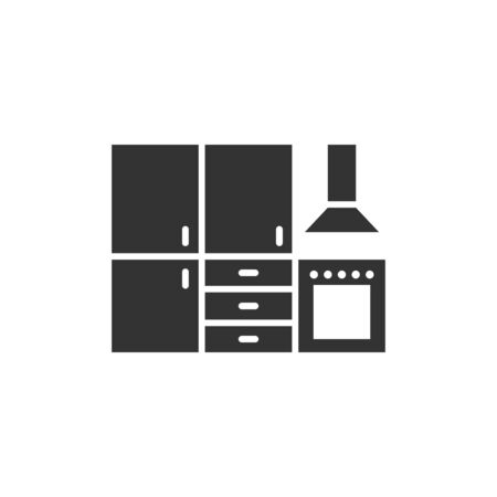 Kitchen furniture icon in flat style. Cuisine vector illustration on white isolated background. Cooking room business concept.のイラスト素材