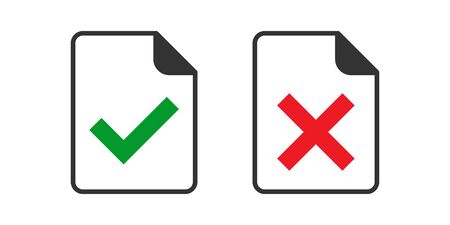 Accept document icon in flat style. Reject vector illustration on white isolated background. Check mark message business concept.のイラスト素材