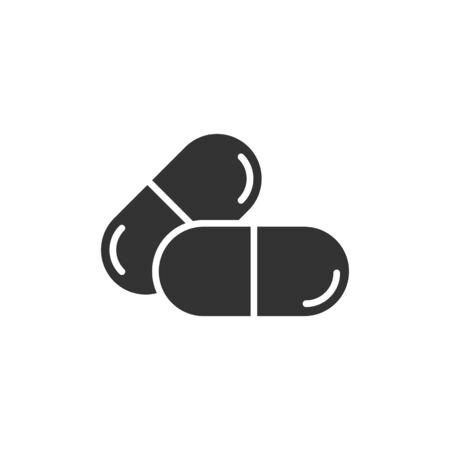 Pill capsule icon in flat style. Drugs vector illustration on white isolated background. Pharmacy business concept.のイラスト素材