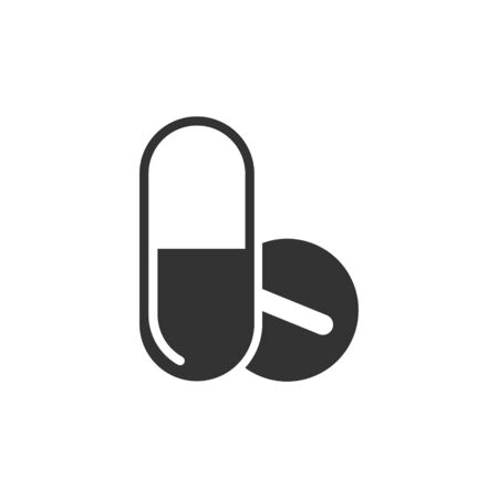 Pill capsule icon in flat style. Drugs vector illustration on white isolated background. Pharmacy business concept.のイラスト素材