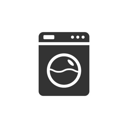 Washing machine icon in flat style. Washer vector illustration on white isolated background. Laundry business concept.のイラスト素材