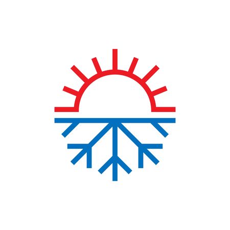 Snowflake and sun icon in flat style. Climate control vector illustration on white isolated background. Hot, cold temperature business concept.のイラスト素材