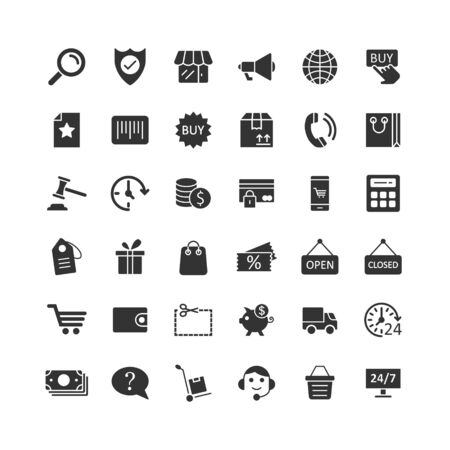 Shopping icon set in flat style. Online commerce  illustration on white  background. Market store business concept.のイラスト素材