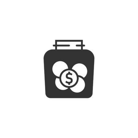 Money box icon in flat style. Coin jar container vector illustration on white isolated background. Donation moneybox business concept.のイラスト素材