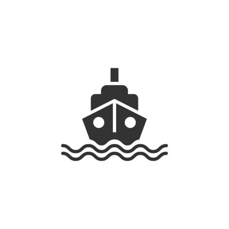 Tourism ship icon in flat style. Fishing boat vector illustration on white isolated background. Tanker destination business concept.のイラスト素材
