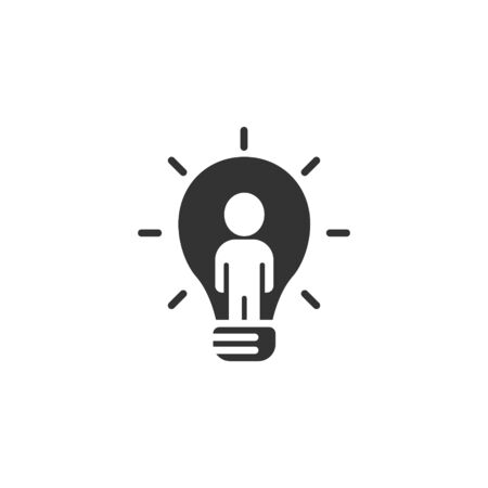 People with bulb icon in flat style. idea vector collection illustration on white isolated background. Brain mind business concept.のイラスト素材