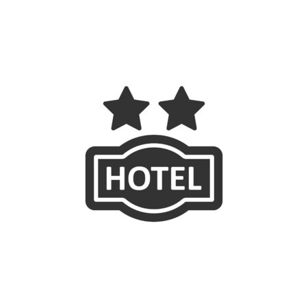 Hotel 2 stars sign icon in flat style. Inn vector illustration on white isolated background. Hostel room information business concept.のイラスト素材