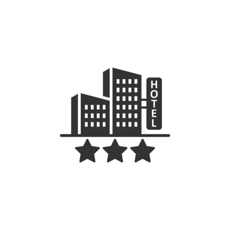 Hotel 3 stars sign icon in flat style. Inn building vector illustration on white isolated background. Hostel room business concept.のイラスト素材